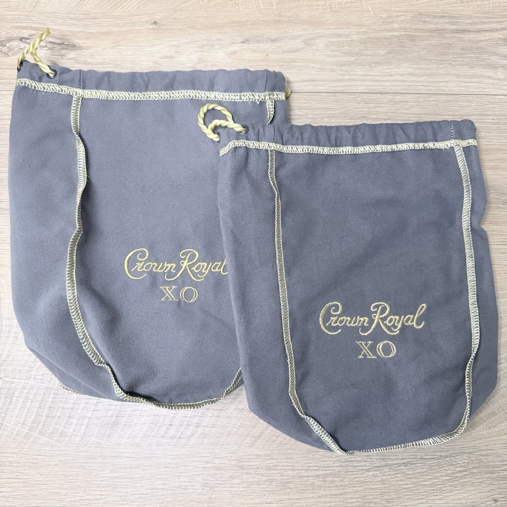 Crown Royal XO Drawstring Storage Bags Gray‎ Gold Embroidered Whiskey Pouches